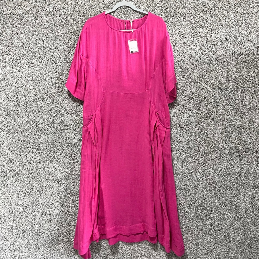 Free People Dress Women's Medium Pink Gauze Short Sleeve Relaxed Maxi NWT